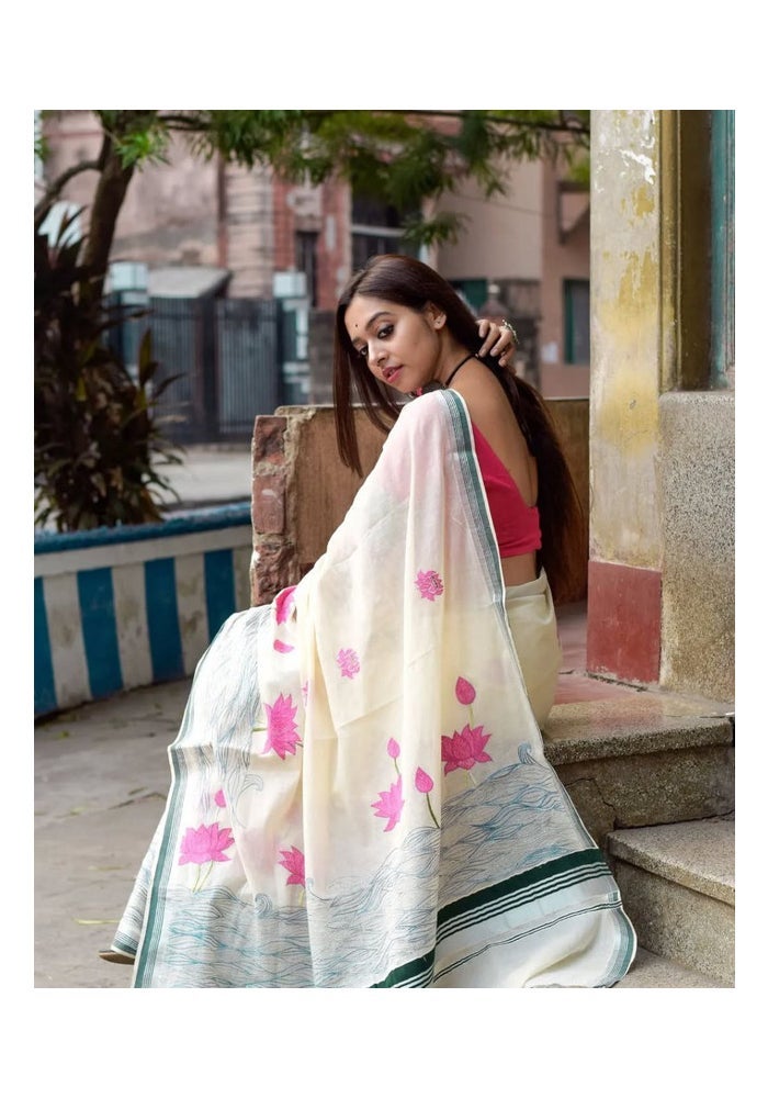 Malishka Export ساري كريب لينن قطن بطباعة رقمية للنساء - Image 5